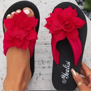 Women's Red Floral Sandals